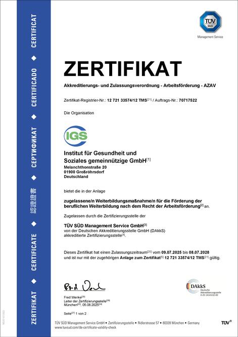 TüV Zertifikat